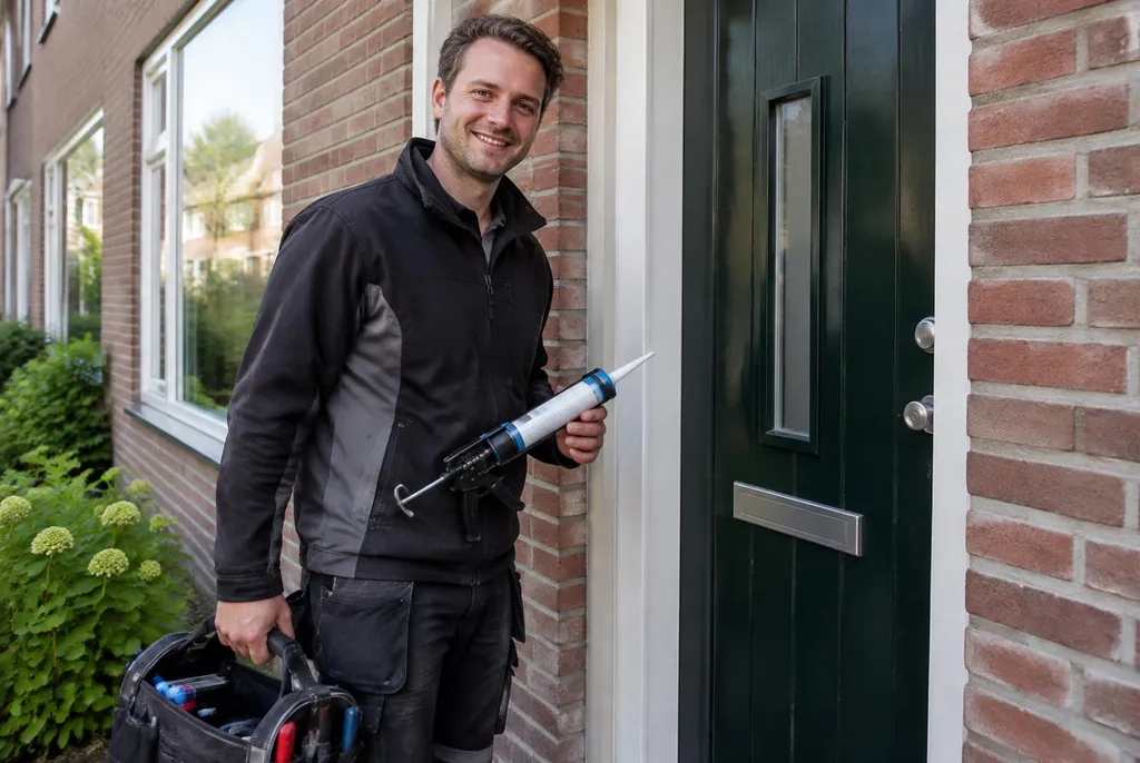 Vakman van Kitbedrijf Baarn bij de voordeur van een woning